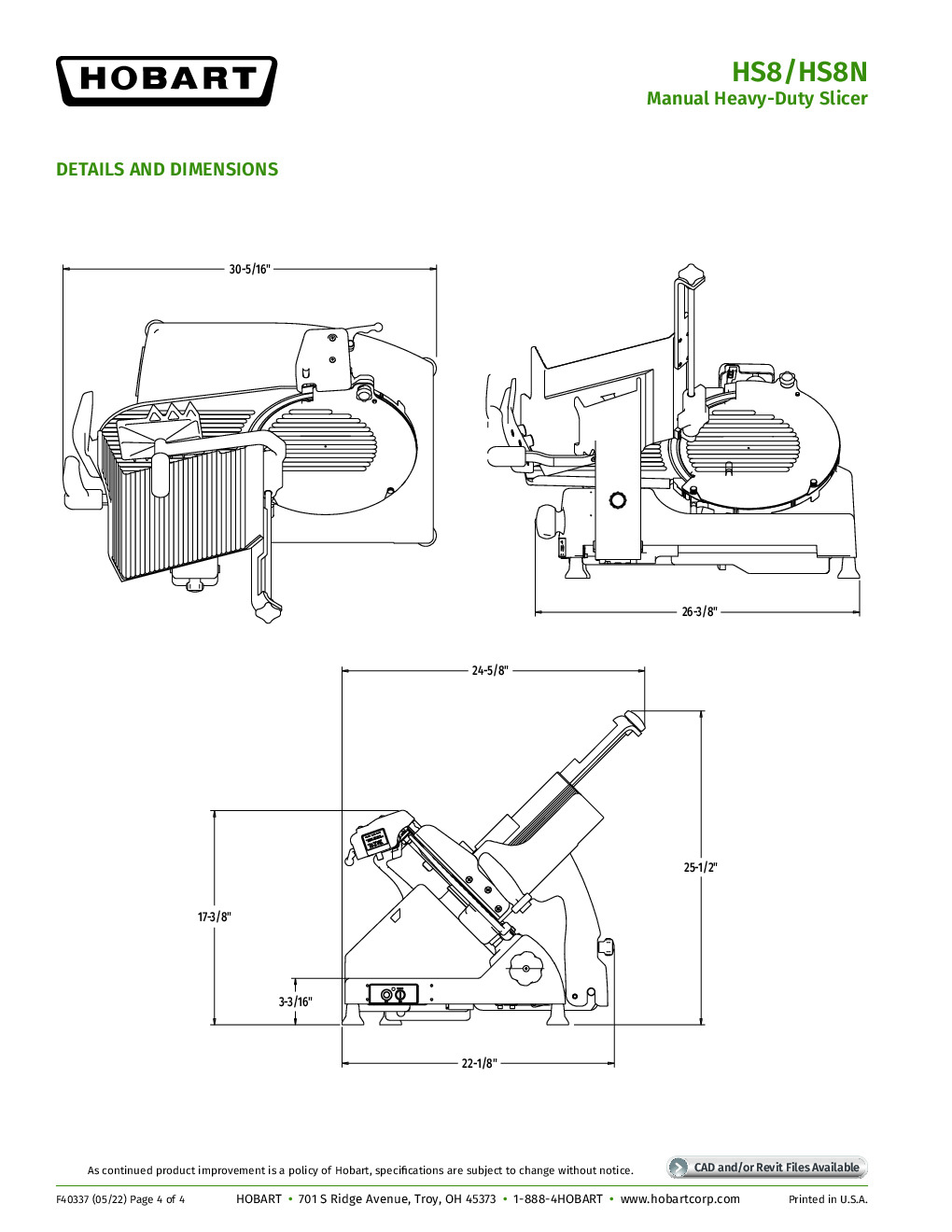 Hobart HS8N-HV60C High Voltage Manual Slicer with 13