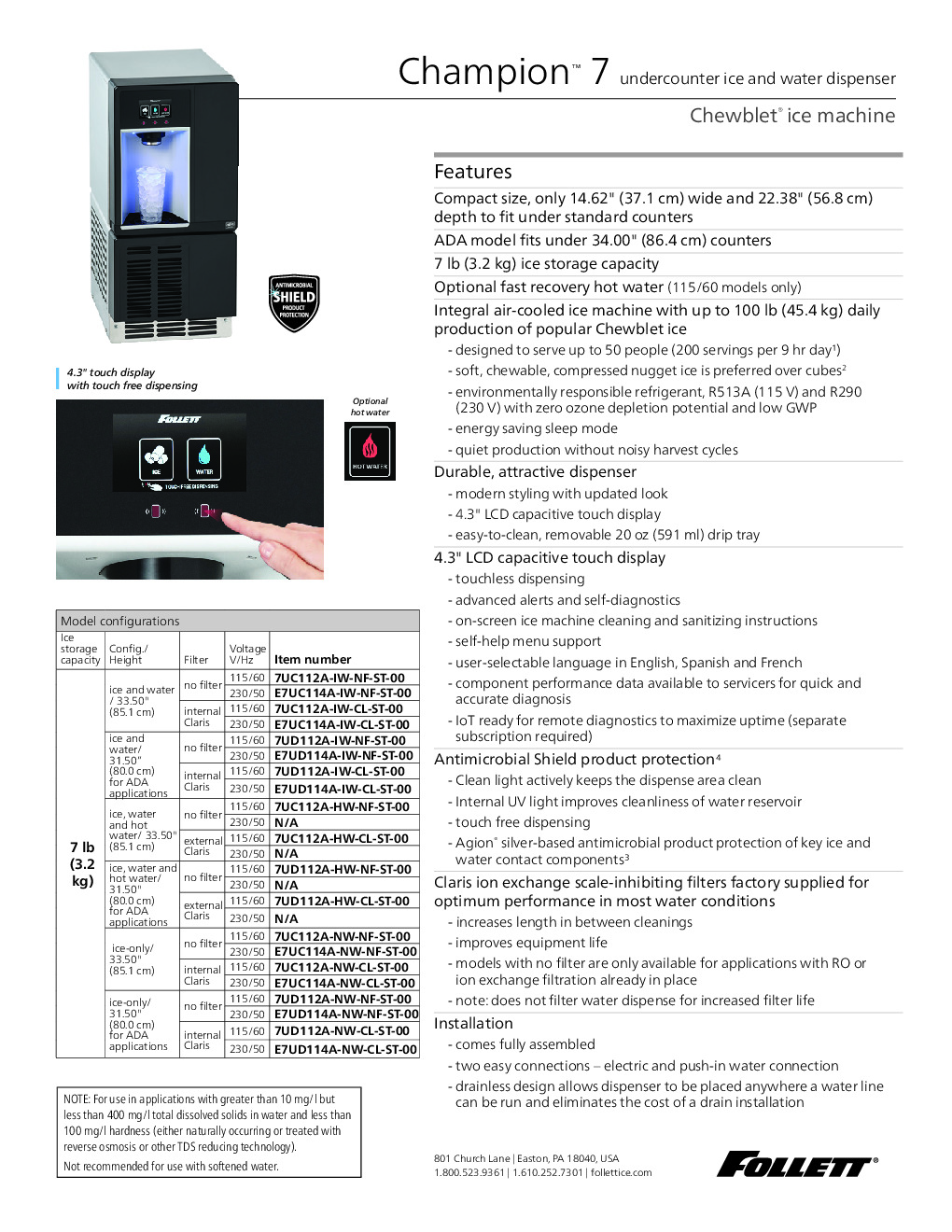 Follett 7UC112A-NW-NF-ST-00 Ice Dispenser
