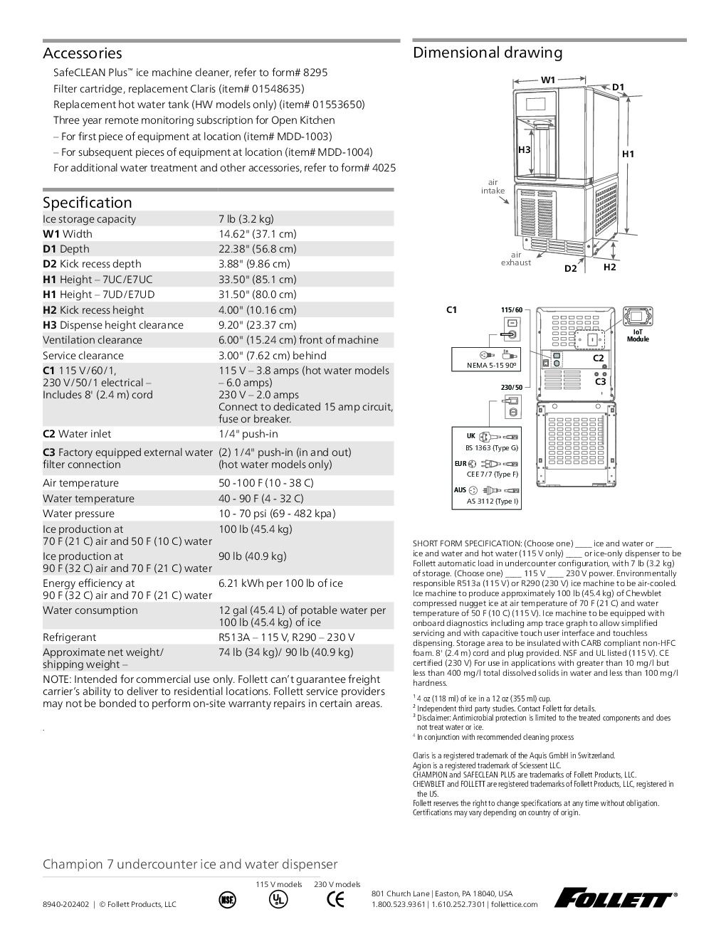 Follett 7UC112A-NW-NF-ST-00 Ice Dispenser