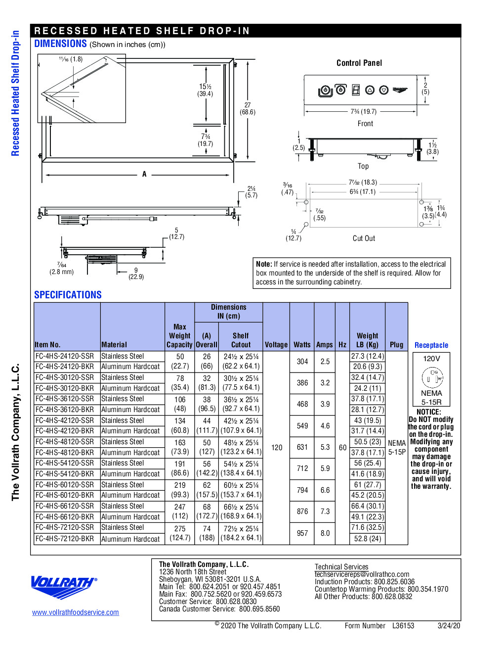 Vollrath FC-4HS-72120-SSR Heated Shelf Food Warmer