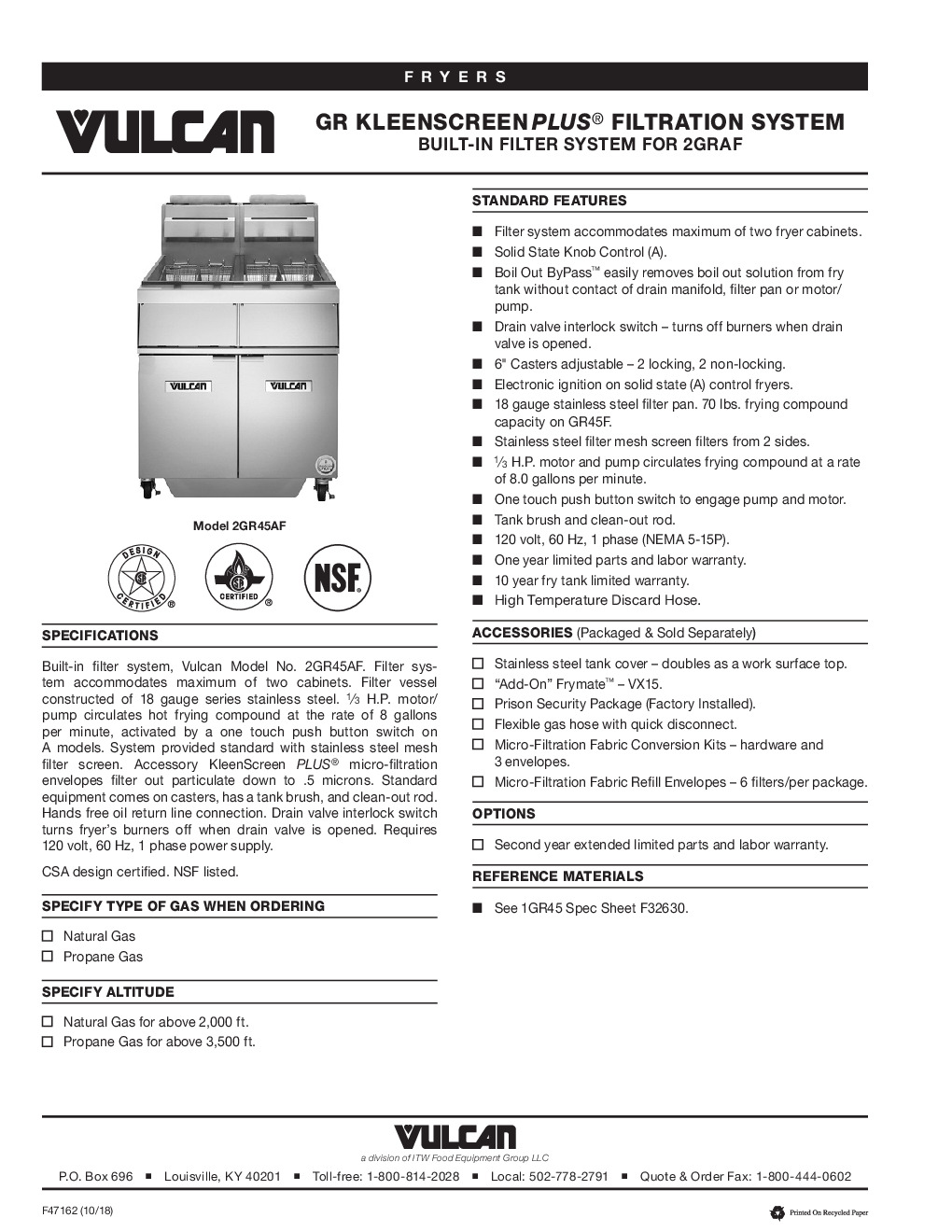 Vulcan 1GR45A Full Pot Floor Model Gas Fryer