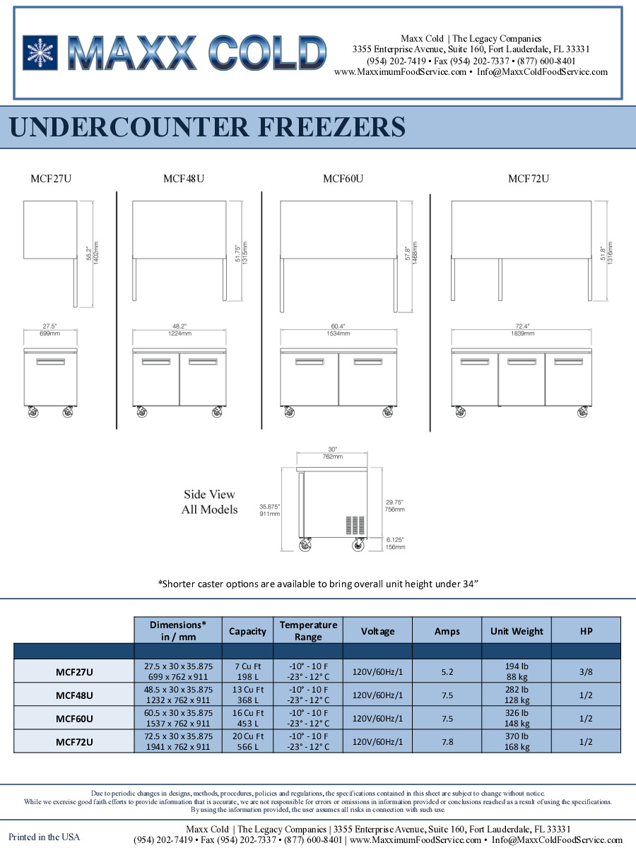 Maxximum MCF72U Reach-In Undercounter Freezer