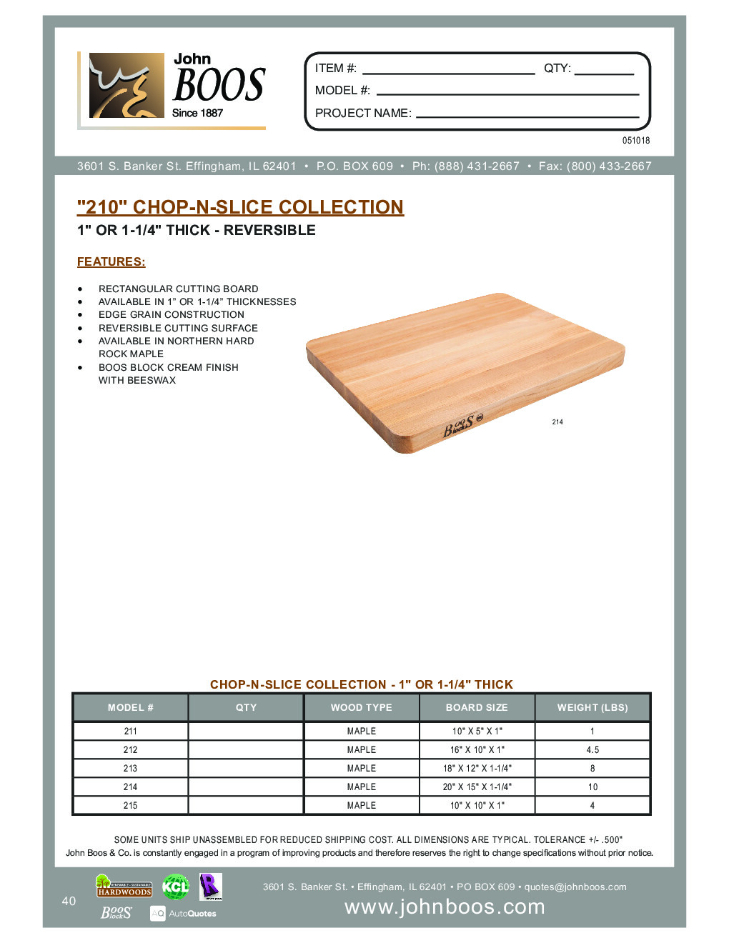 John Boos Chop-N-Slice 16 x 10 x 1 Reversible Cutting Board - Maple