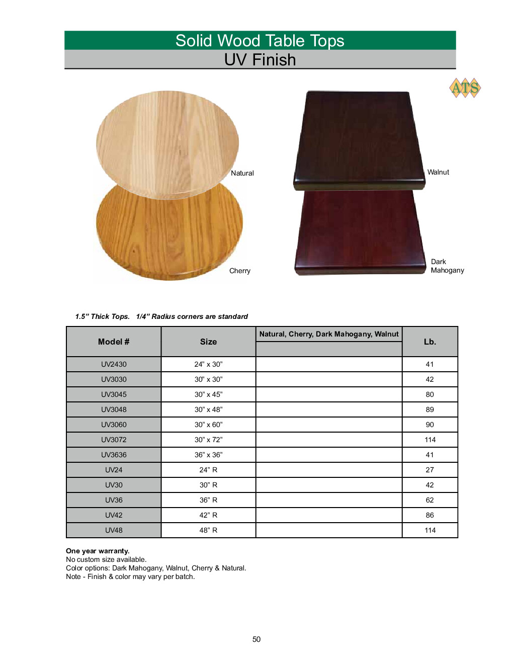 ATS Furniture UV3045-50-C Rectangular 30
