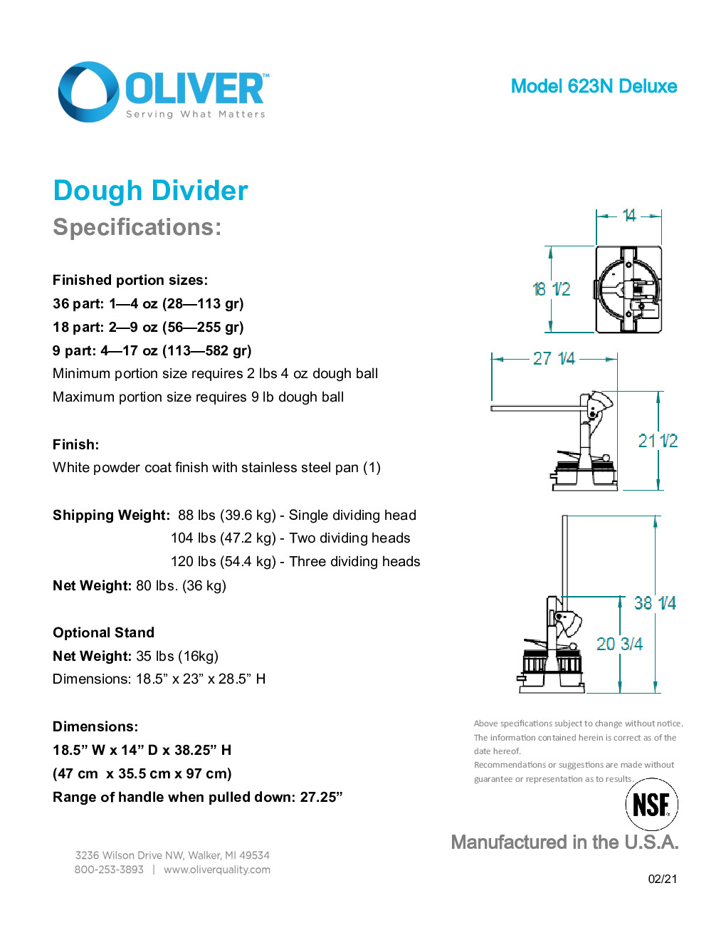 Oliver 623-N DELUXE-3 Dough Divider