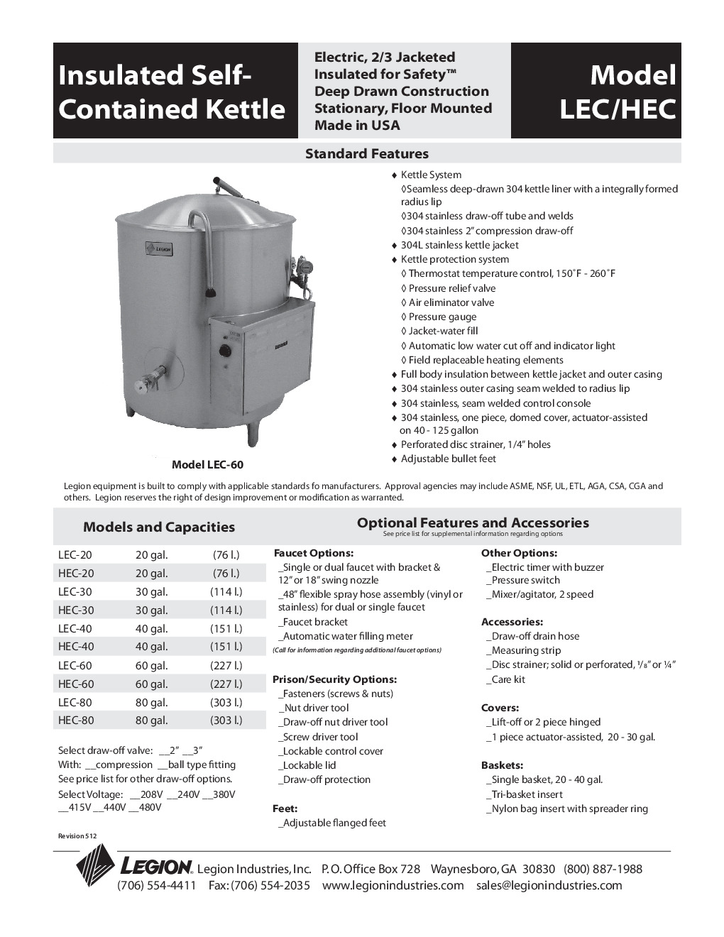 Legion TEH-40-MSSA Electric Steam Insulated Self-Contained Kettle – Rhino  Trade LLC