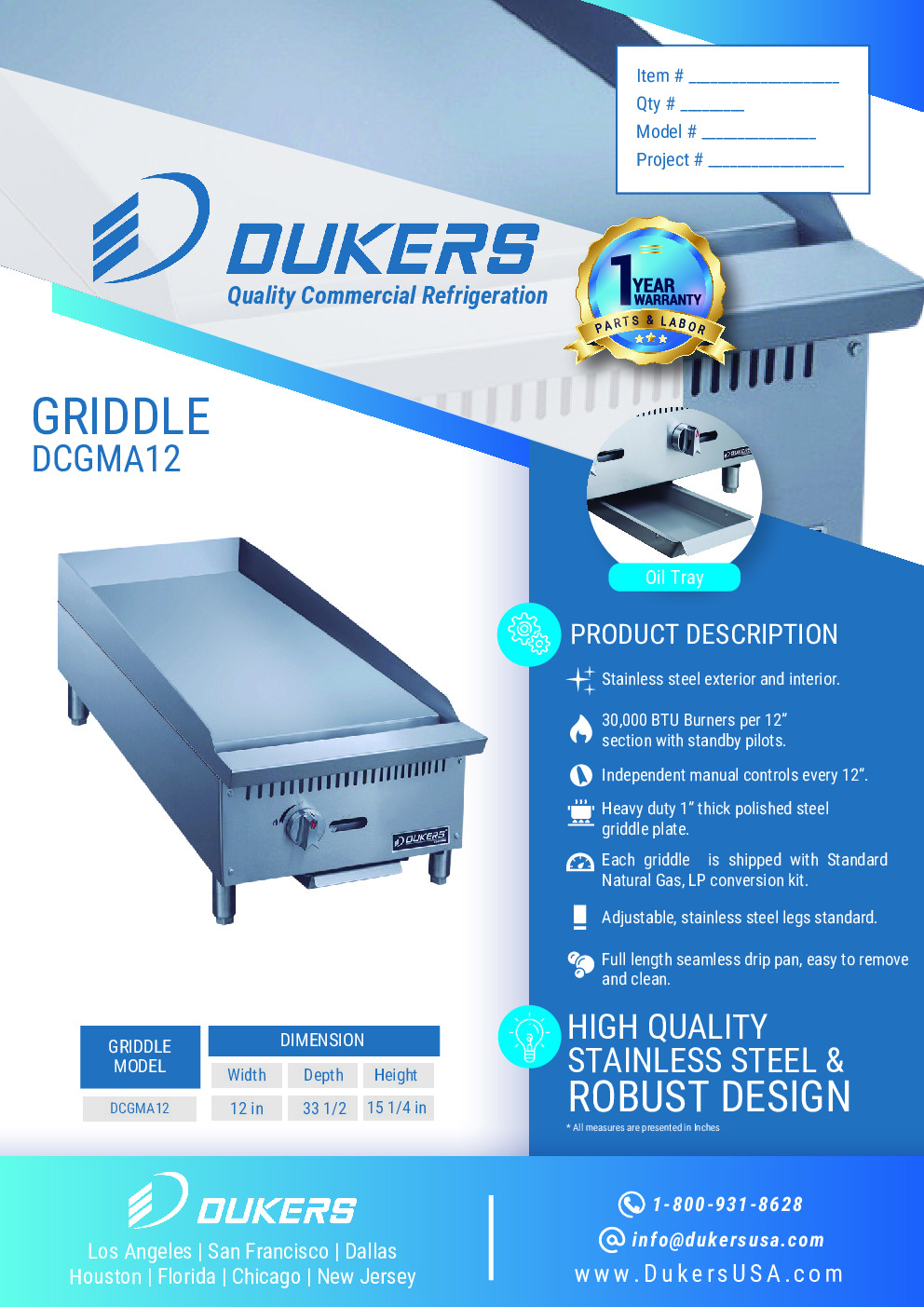 Dukers Appliance Co DCGMA12 Countertop Gas Griddle