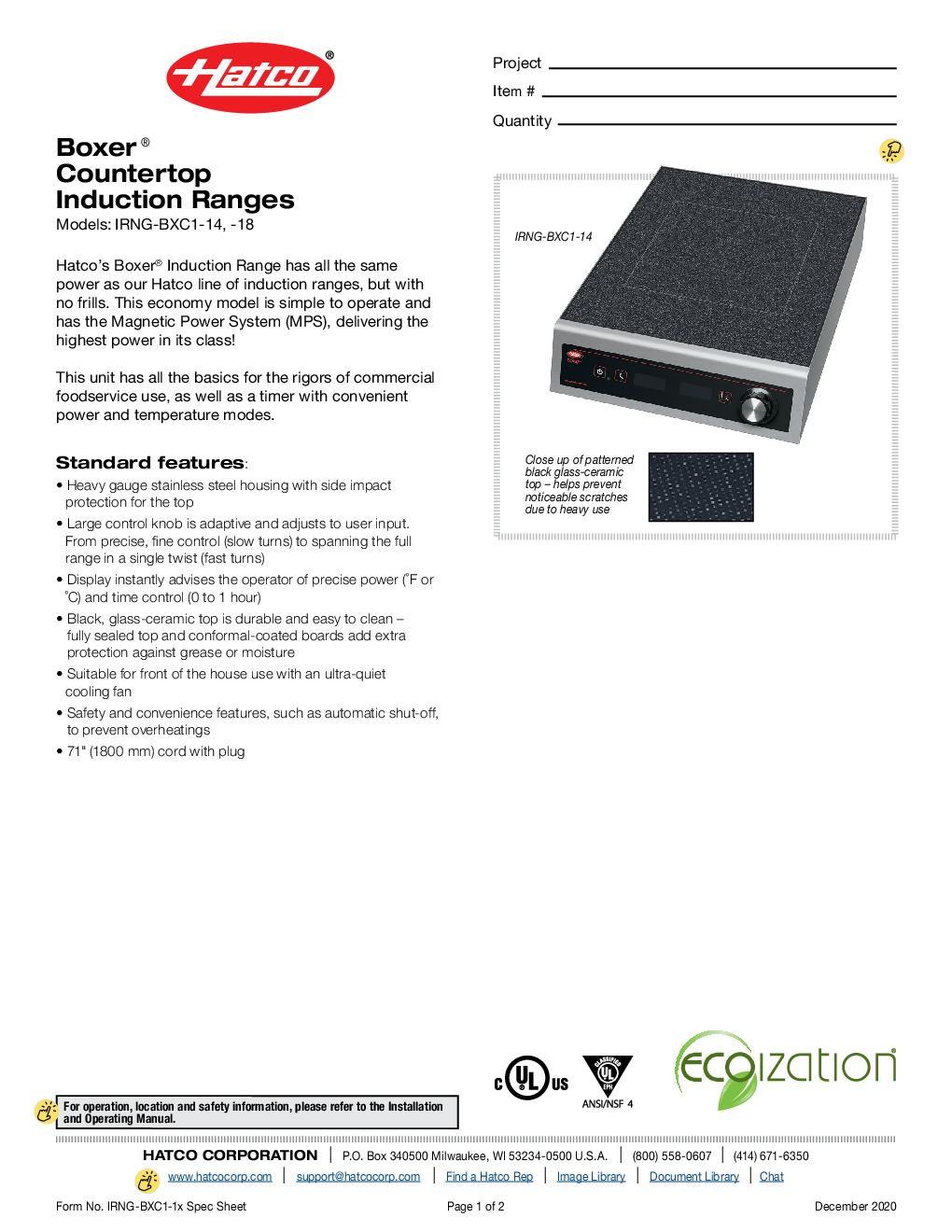 Hatco IRNG-BXC1-18-QS Countertop Induction Range Warmer