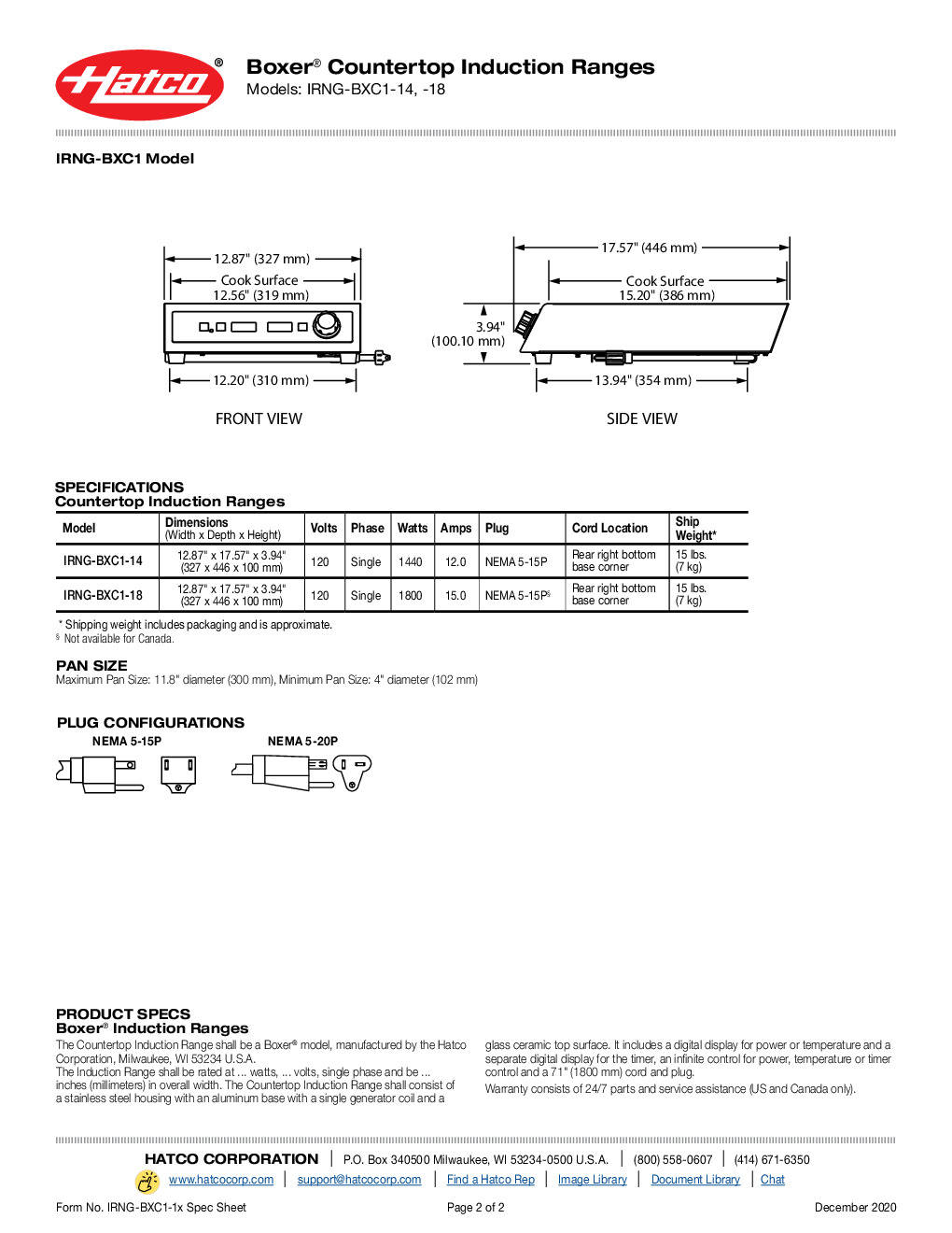 Hatco IRNG-BXC1-18-QS Countertop Induction Range Warmer