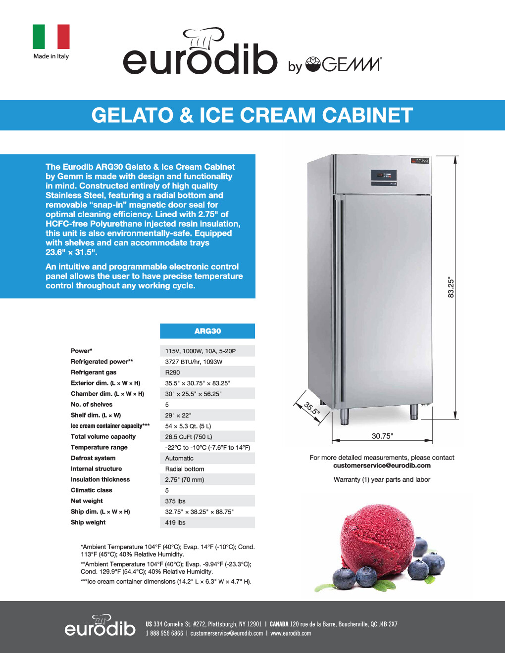 Eurodib USA ARG30 Gelato & Ice Cream Cabinet, Reach-in