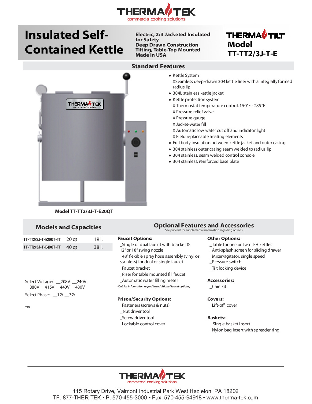 Therma-Tek TT-TT2/3J-T-E20QT Countertop Electric Kettle