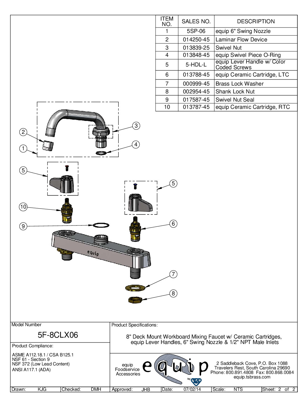 T&S Brass 5F-8CLX06 Deck Mount Faucet