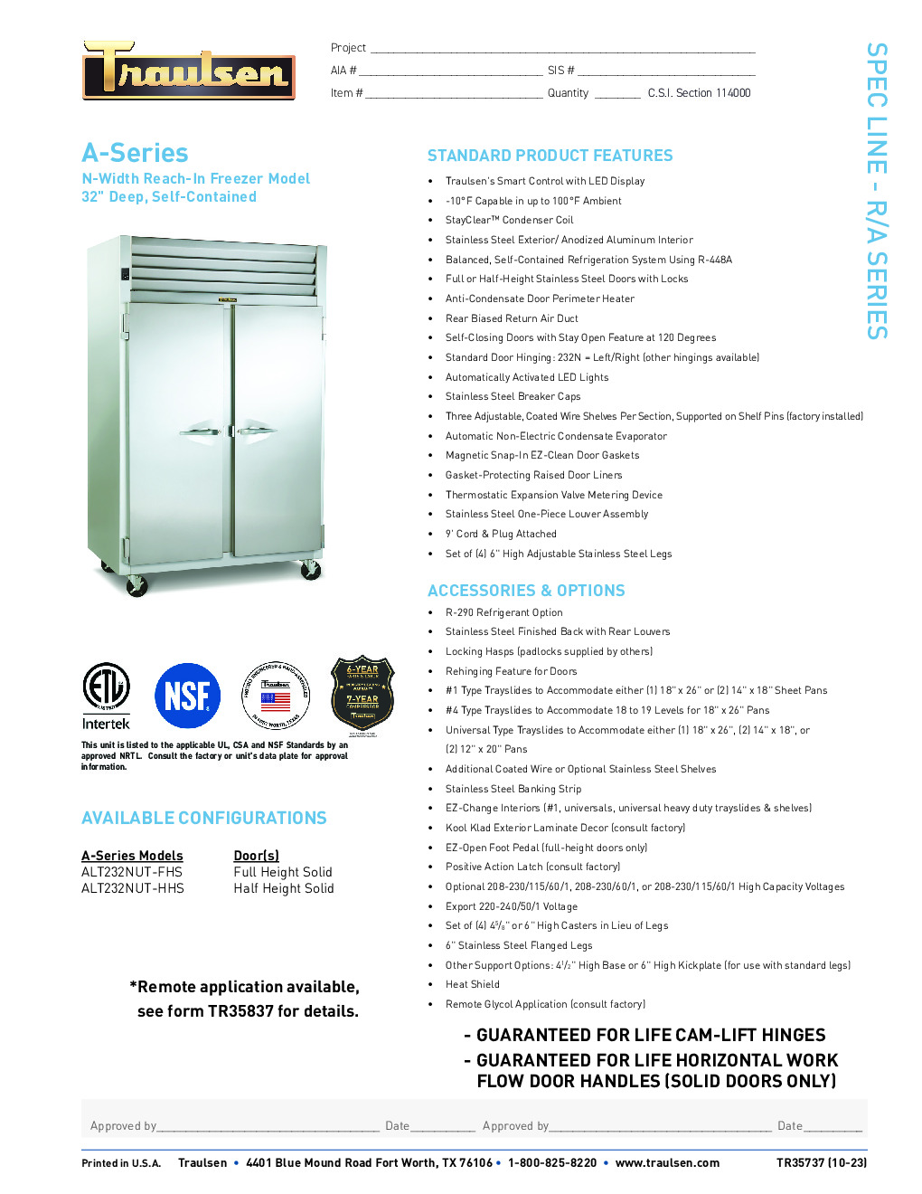 Traulsen ALT232N-HHS Reach-In Freezer
