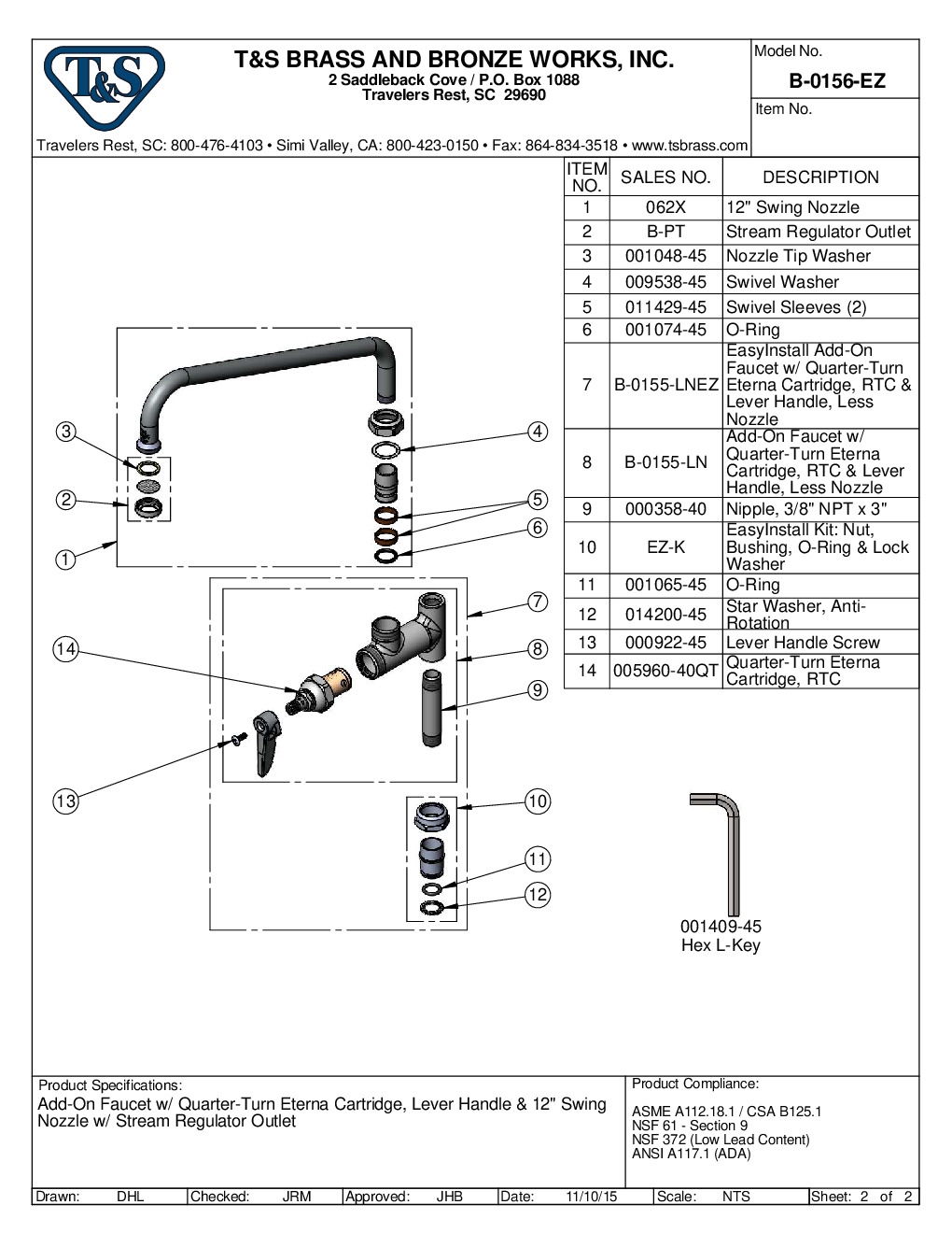 T&S Brass B-0156-EZ Add On Faucet Pre-Rinse