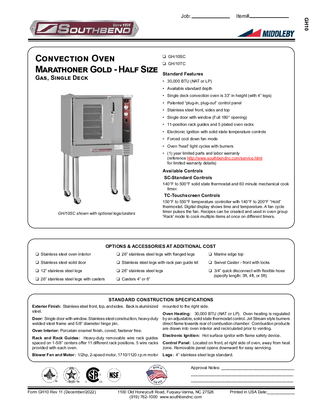 Southbend GH/10TC Single-Deck Half-Size Gas Convection Oven w/ Touch Screen Controls