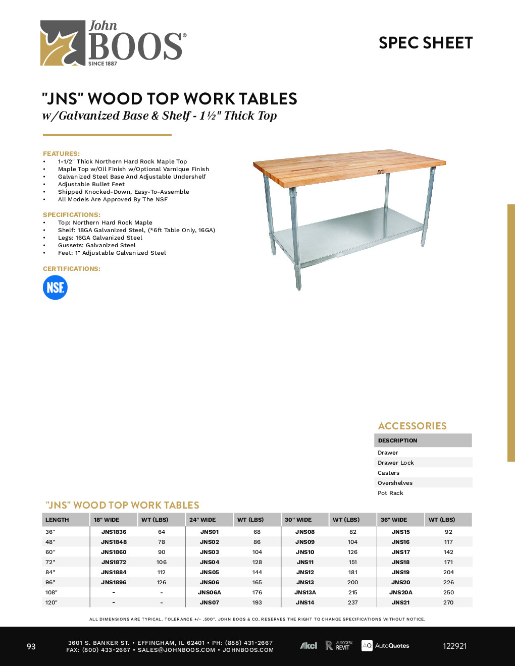 John Boos JNS03-X Wood Top Work Table