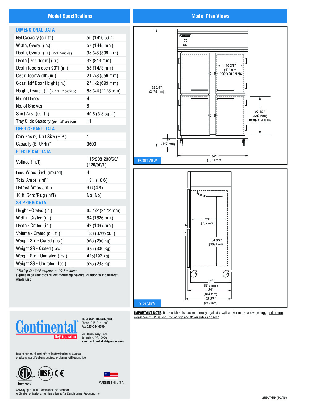 Continental Refrigerator 2FE-LT-HD Reach-In Low Temperature Freezer