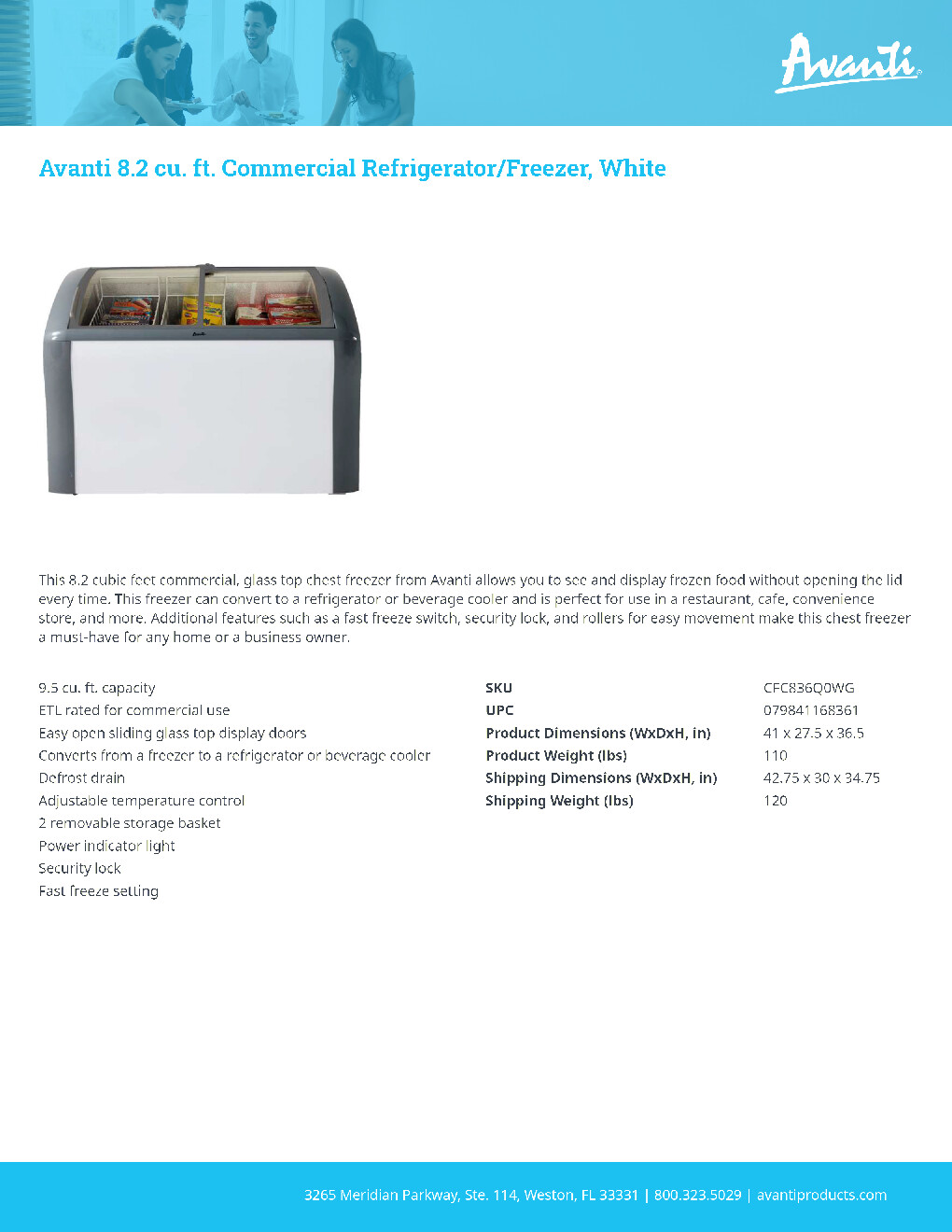 Avanti CFC836Q0WG Convertible Refrigerator Freezer