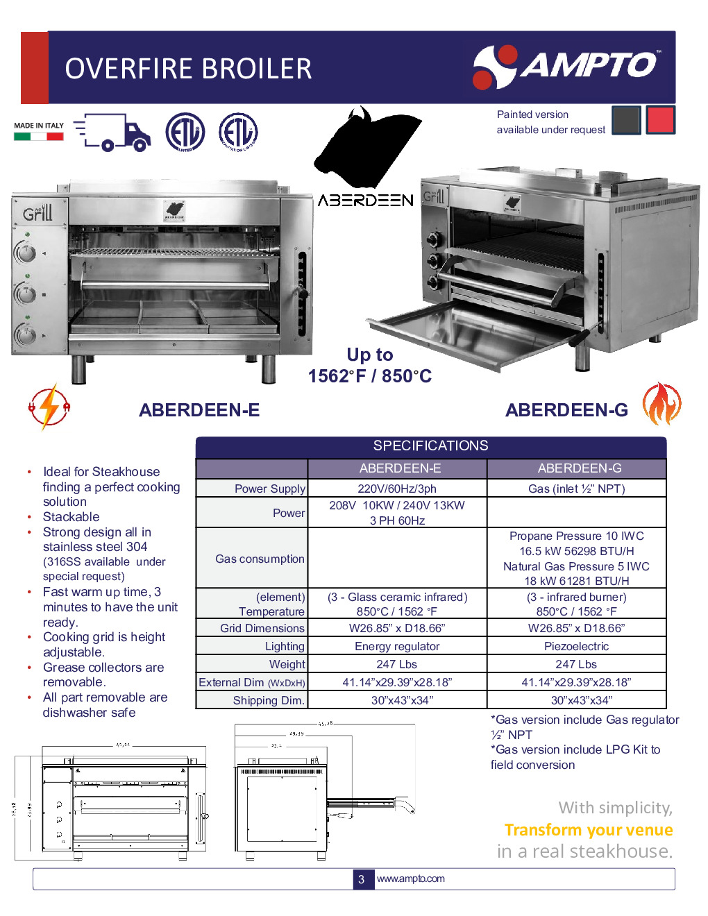 AMPTO HEREFORD-E Electric Deck-Type Broiler