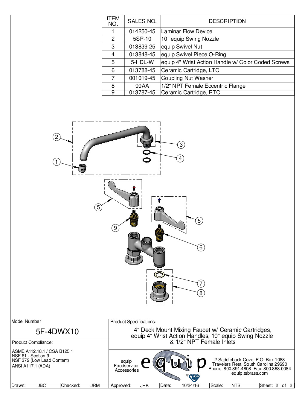 T&S Brass 5F-4DWX10 Deck Mount Faucet