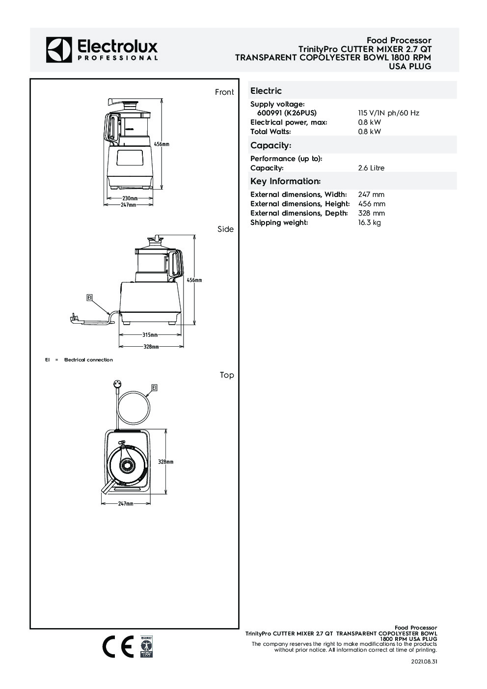Electrolux Professional 600991 Vertical Cutter VCM Mixer