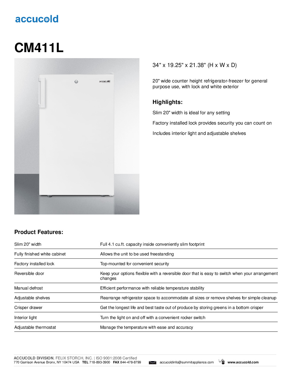 Summit CM411L One Section Undercounter Refrigerator Freezer, 4.1 cu. ft.