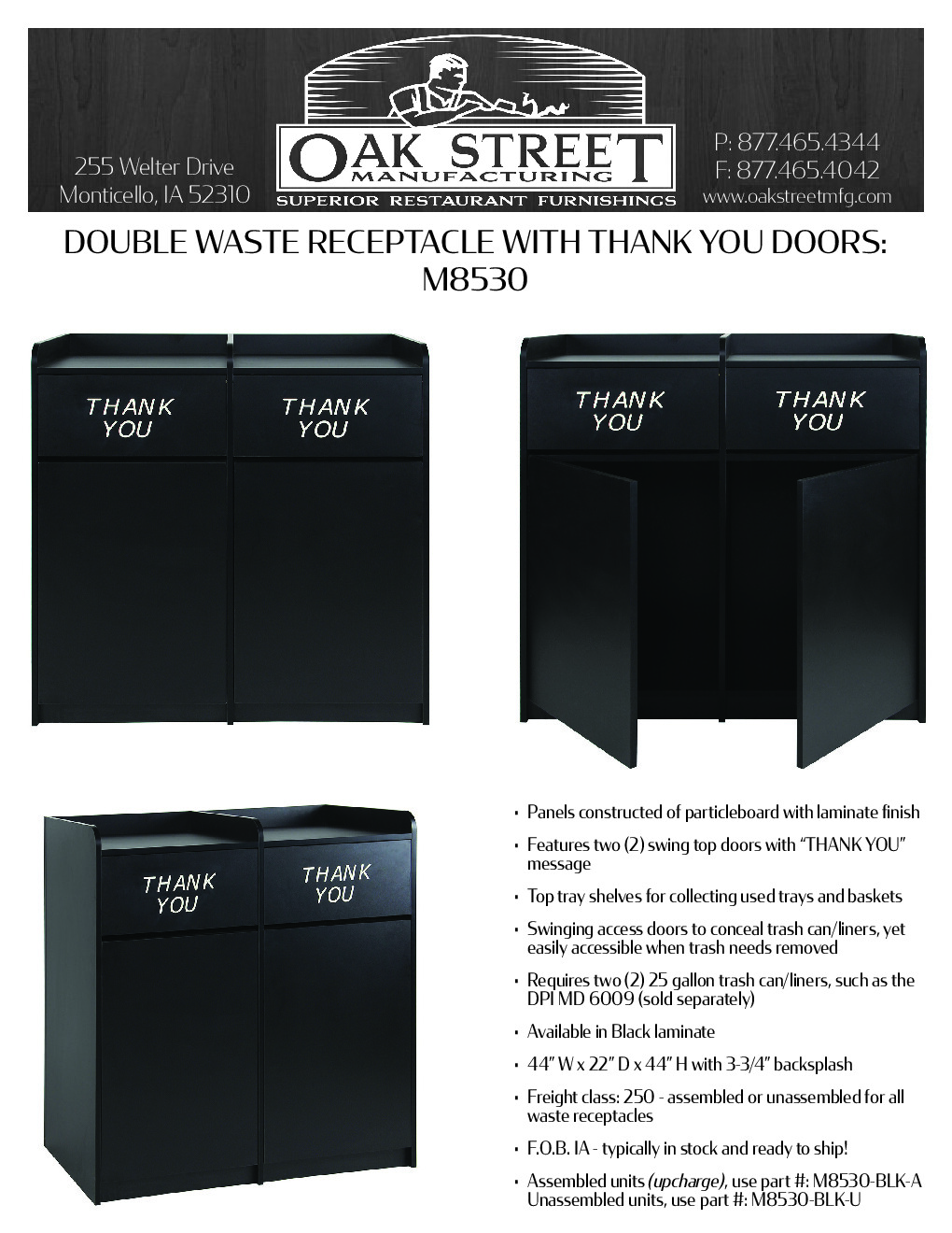 Oak Street M8530 Cabinet Style Trash Receptacle
