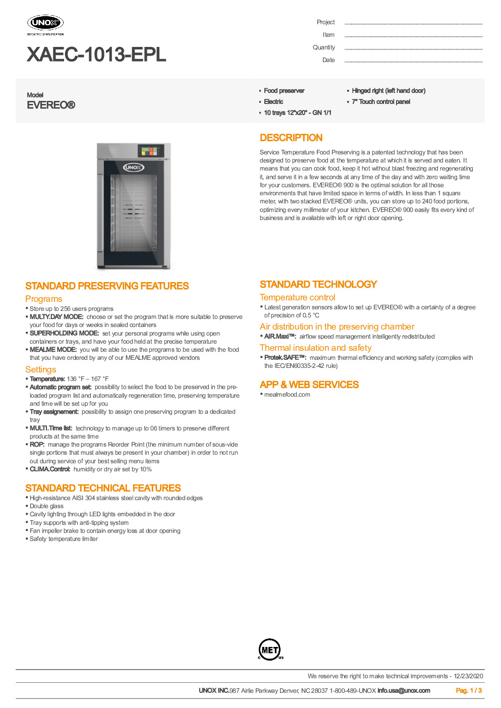 UNOX XAEC-1013-EPL Reach-In Combi Oven/Food Preserver
