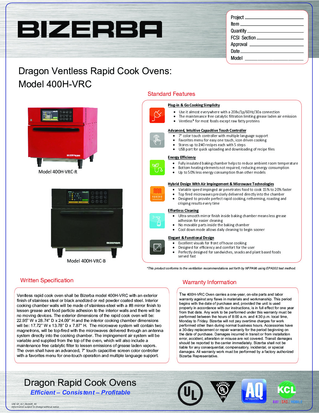 Bizerba 400H-VRC-R Combination Rapid Cook Oven