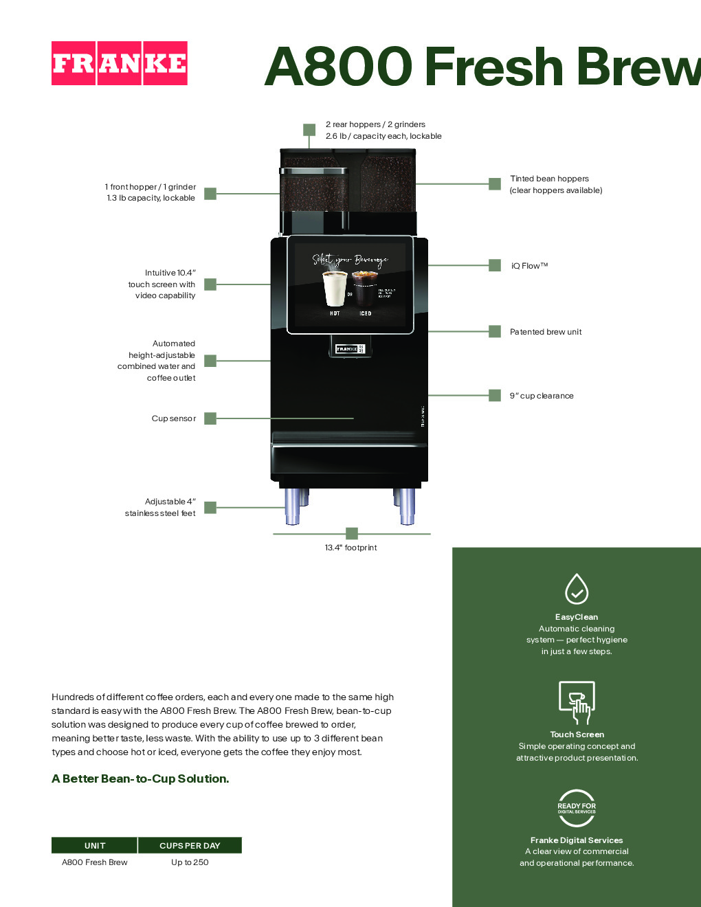 Franke Coffee Systems A800 FRESH BREW Bean to Cup Coffee Machine