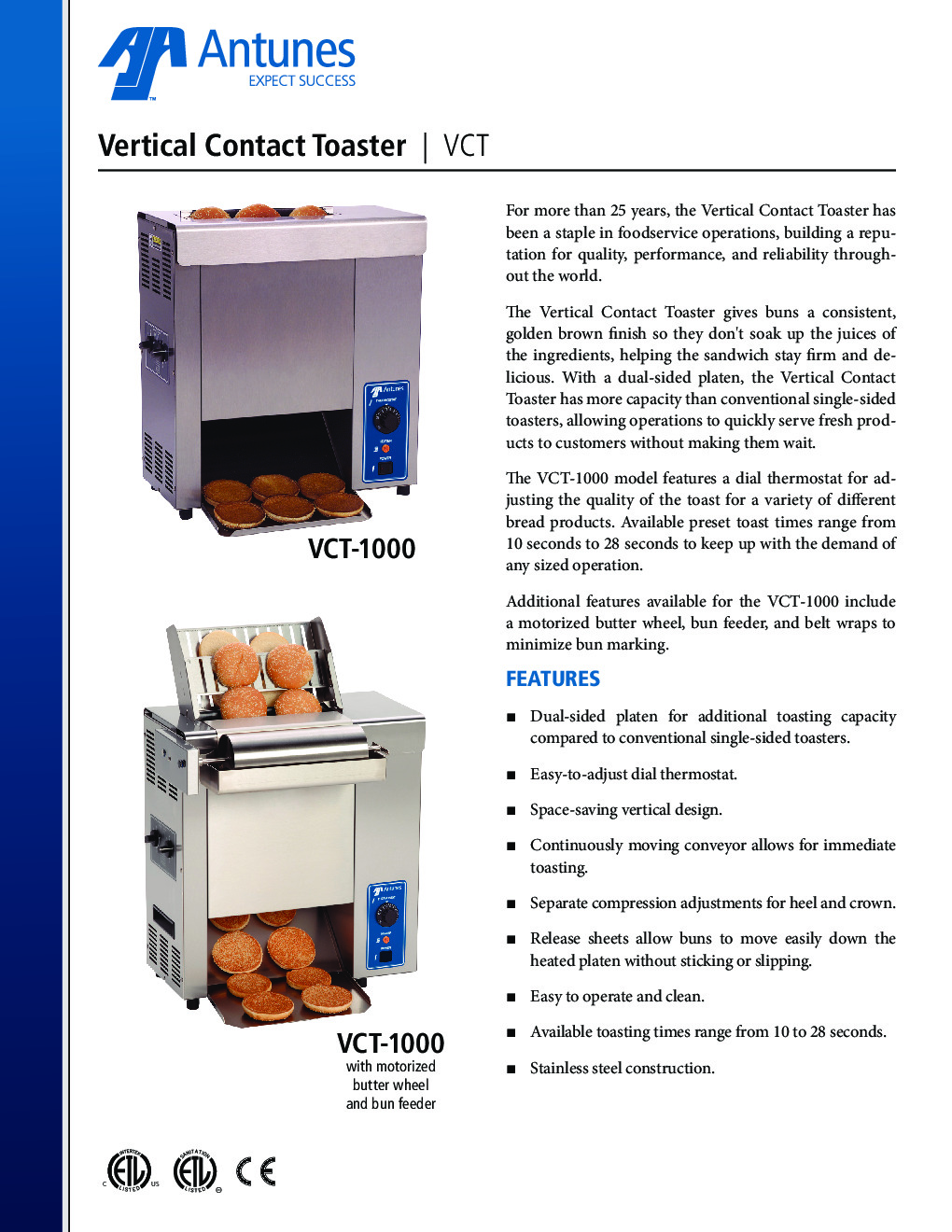 Antunes VCT-1000-9210714 Countertop Conveyor Type Vertical Contact Toaster