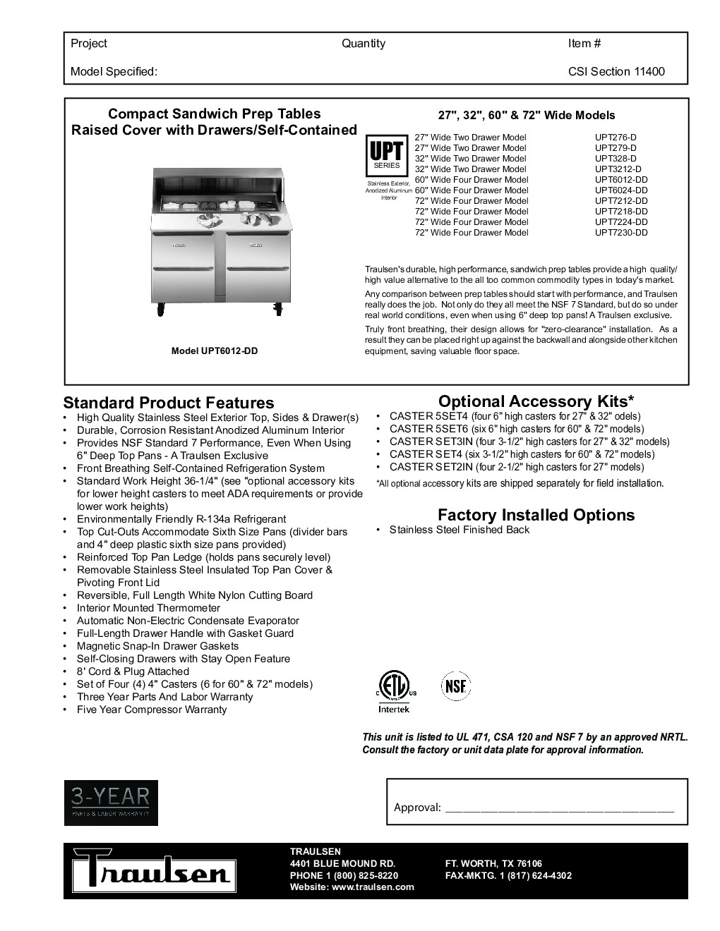 Traulsen UPT7230-DD-SB Sandwich / Salad Unit Refrigerated Counter