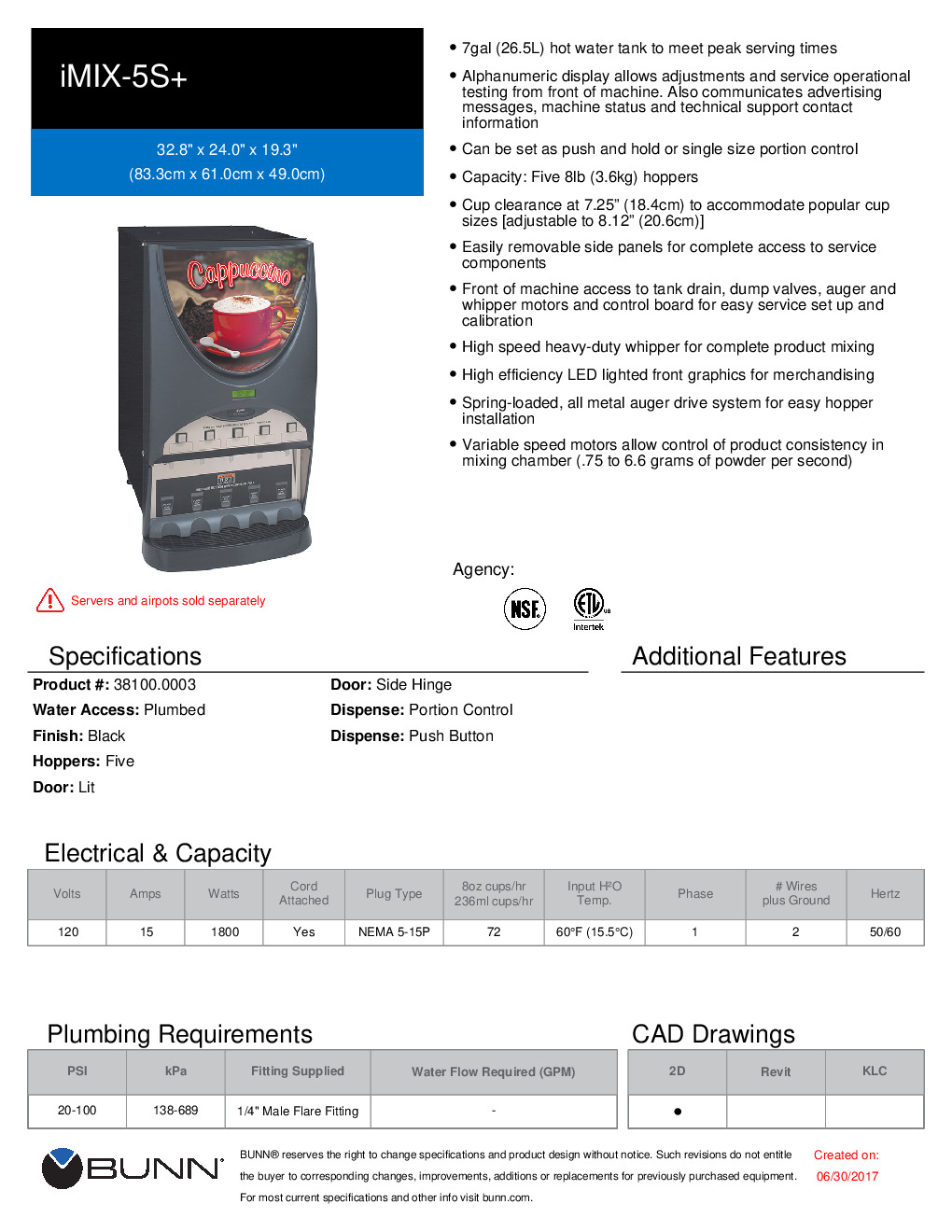 Bunn 38100.0003 iMIX-5S+ Silver Series (5) 8 lbs. Hoppers Hot Beverage Dispenser