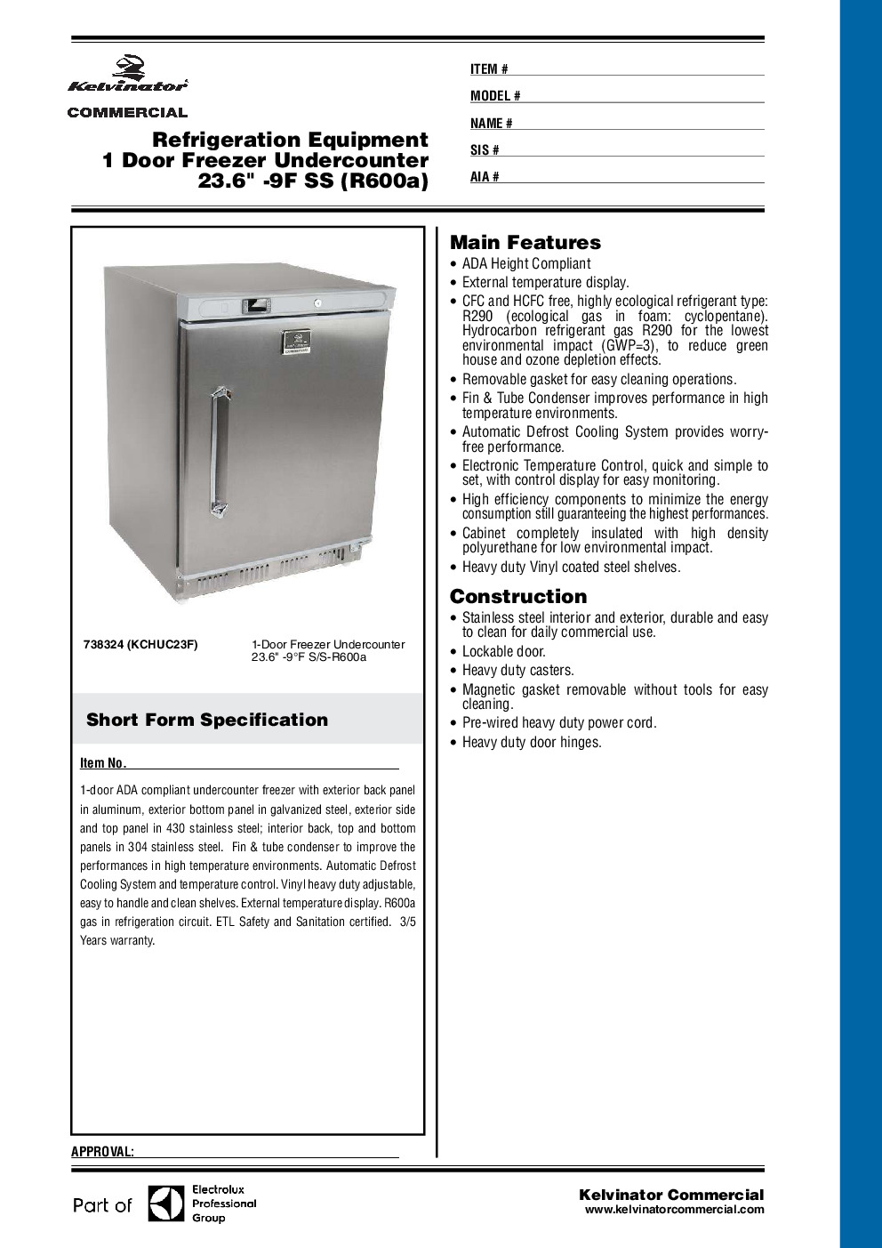 Kelvinator KCHUC5FADA Reach-In Undercounter Freezer