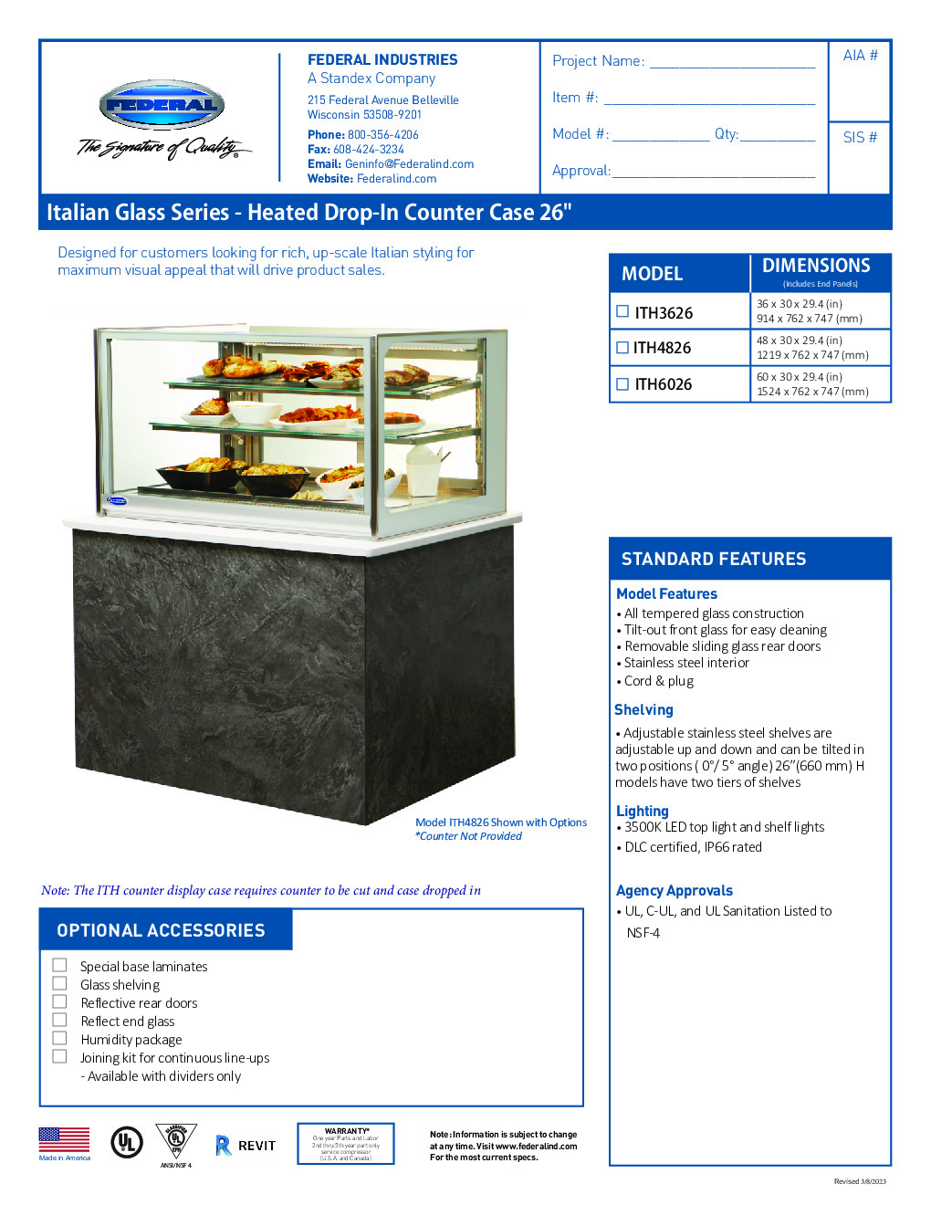 Federal Industries ITH4826 Drop-In Heated Display Case