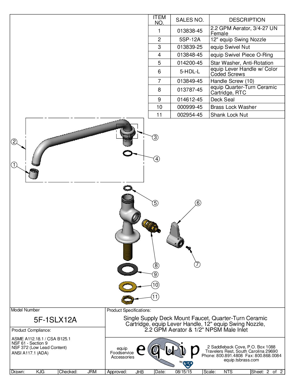 T&S Brass 5F-1SLX12A Single-Hole Faucet