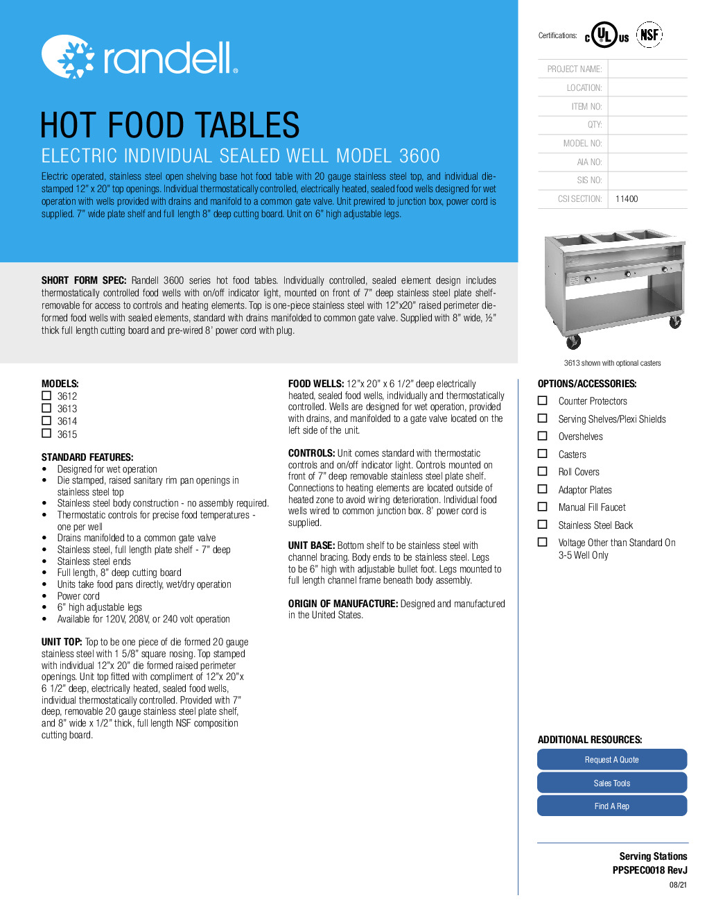 Randell 3614-240 Electric Hot Food Serving Counter