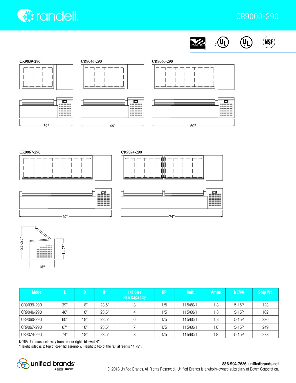Randell CR9074-290 Refrigerated Countertop Pan Rail