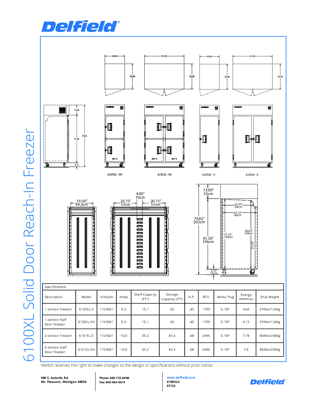 Delfield 6151XL-SH Solid Door Reach-In Freezer, 4 Half Height Doors