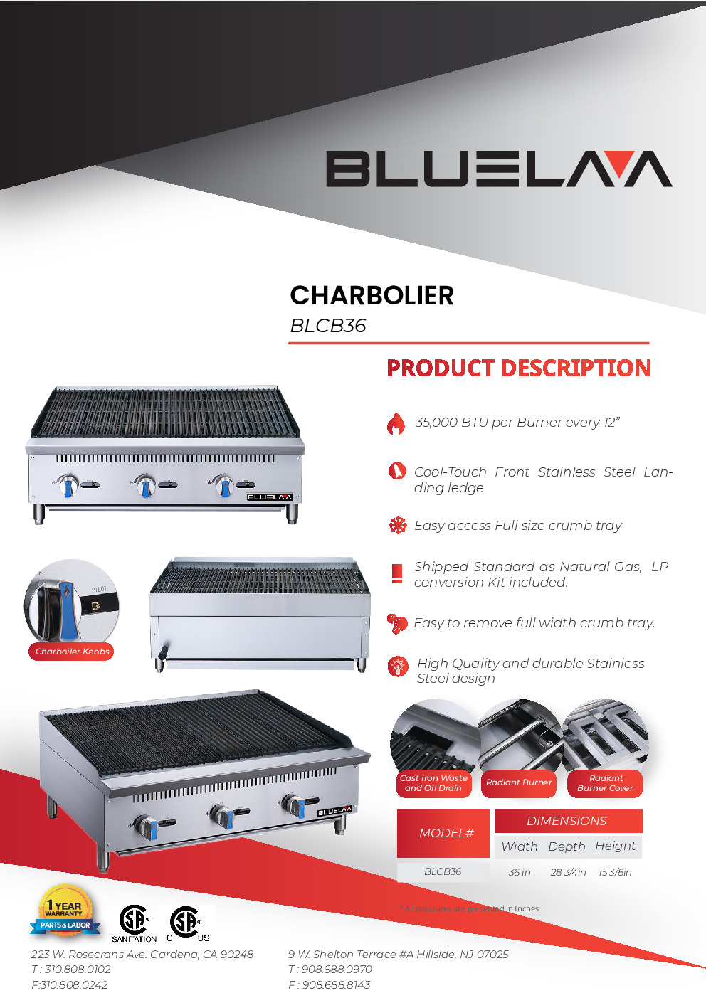 Blue Air BLCB36 Countertop Gas Charbroiler