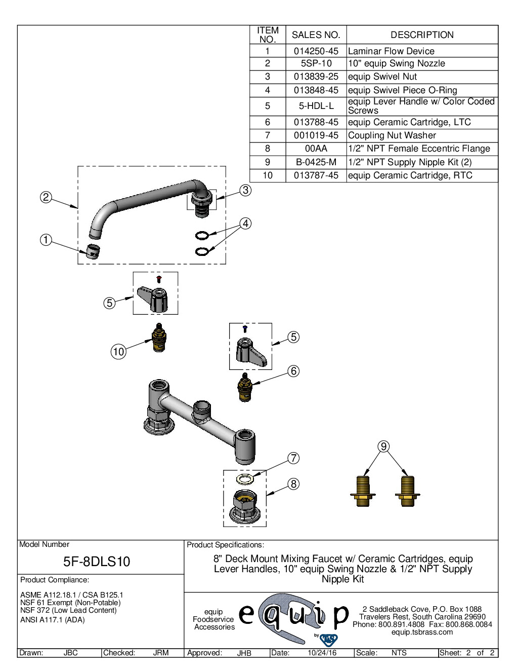 T&S Brass 5F-8DLS10 Deck Mount Faucet