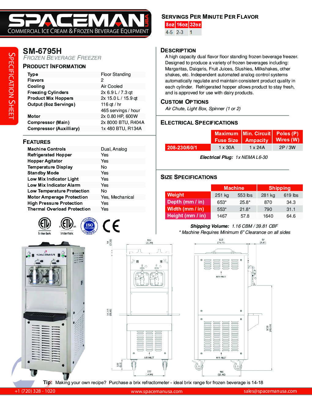 Spaceman 6795H 2 Bowl Slushy / Granita Floor Model Frozen Drink Machine, Stainless Steel