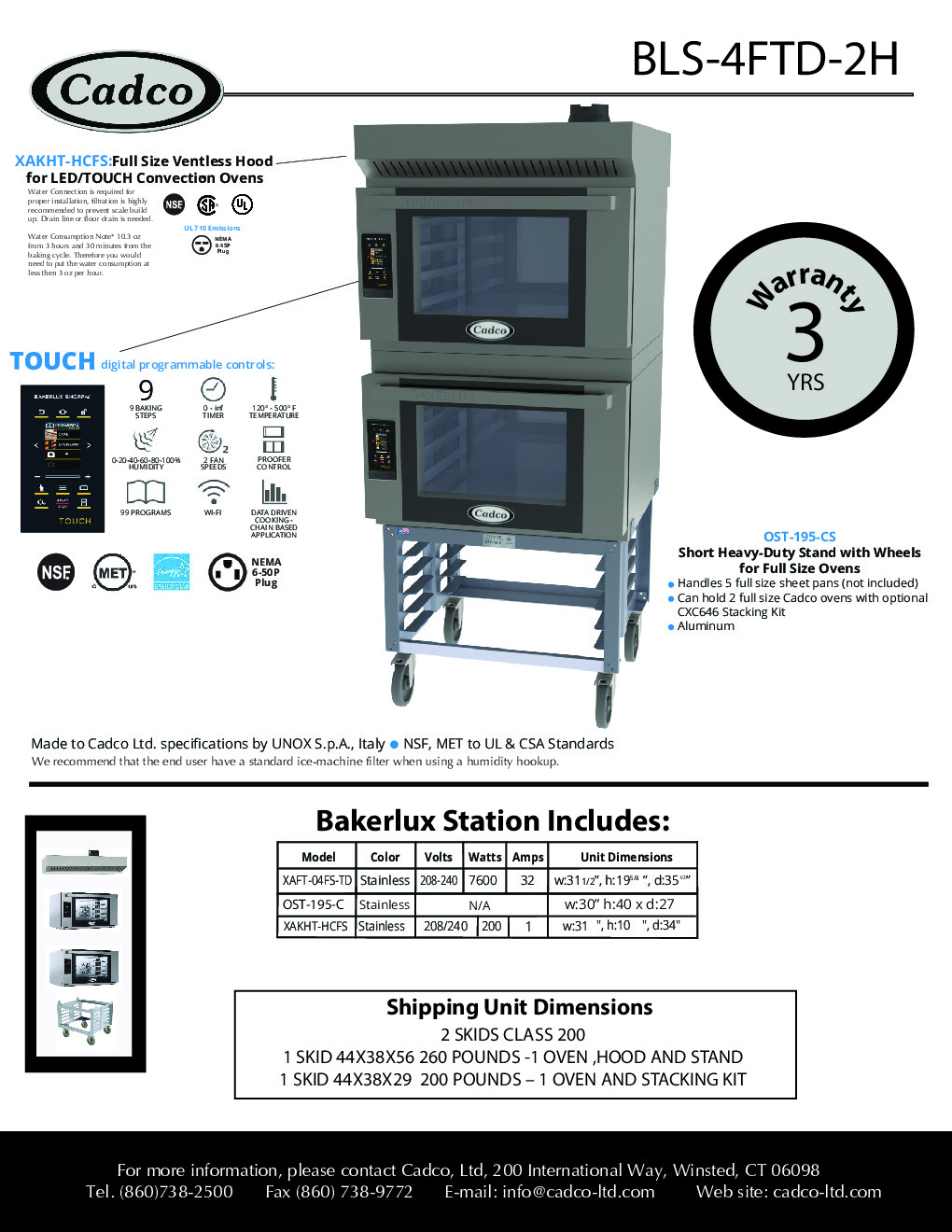 Cadco BLS-4FTD-2H Double-Deck Electric Convection Oven w/ Digital Touch Controls, Full-Size