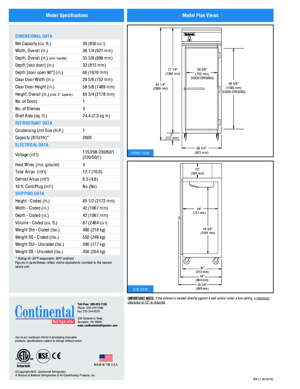 Continental Refrigerator 1FX-LT-SS Reach-In Low Temperature Freezer