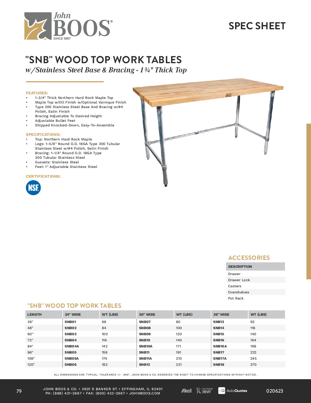 John Boos SNB03-X Wood Top Work Table