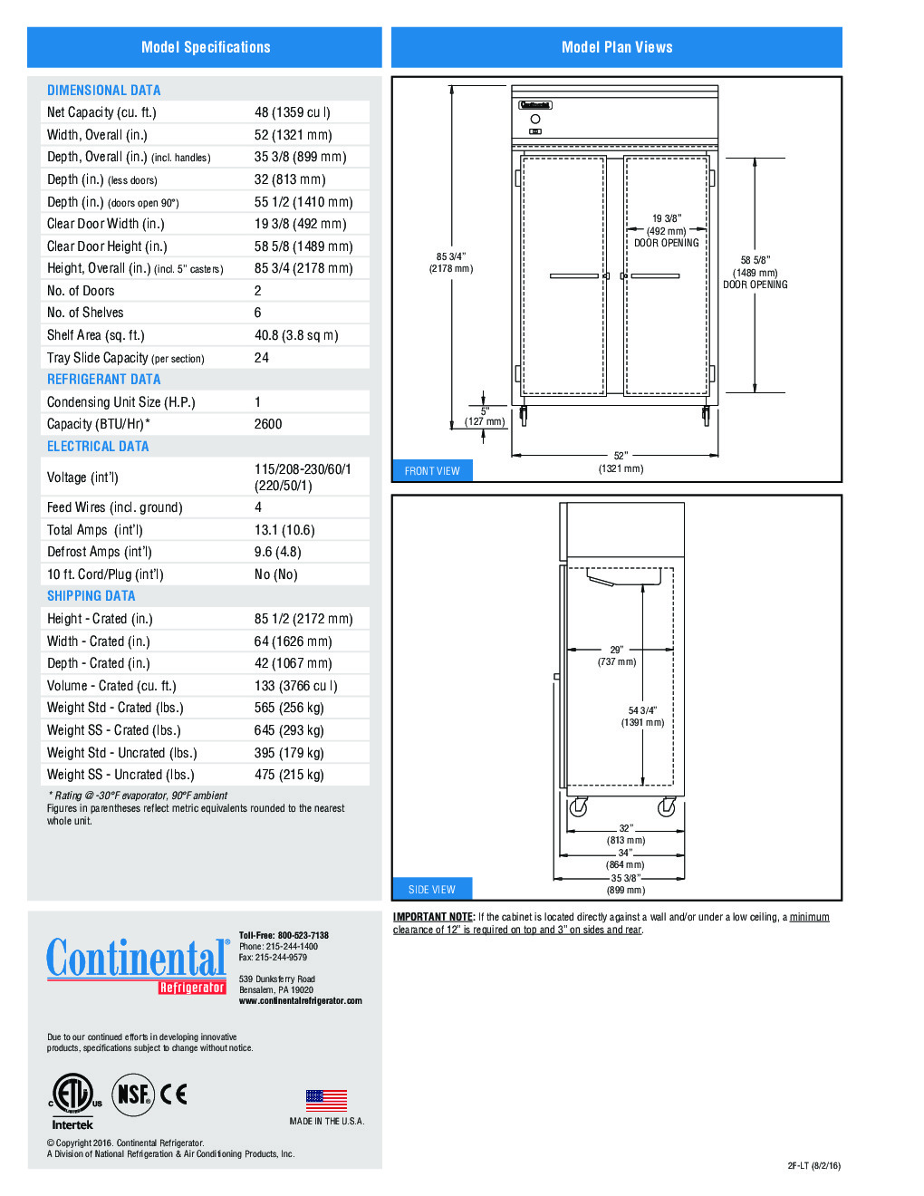 Continental Refrigerator 2F-LT-SA Reach-In Low Temperature Freezer
