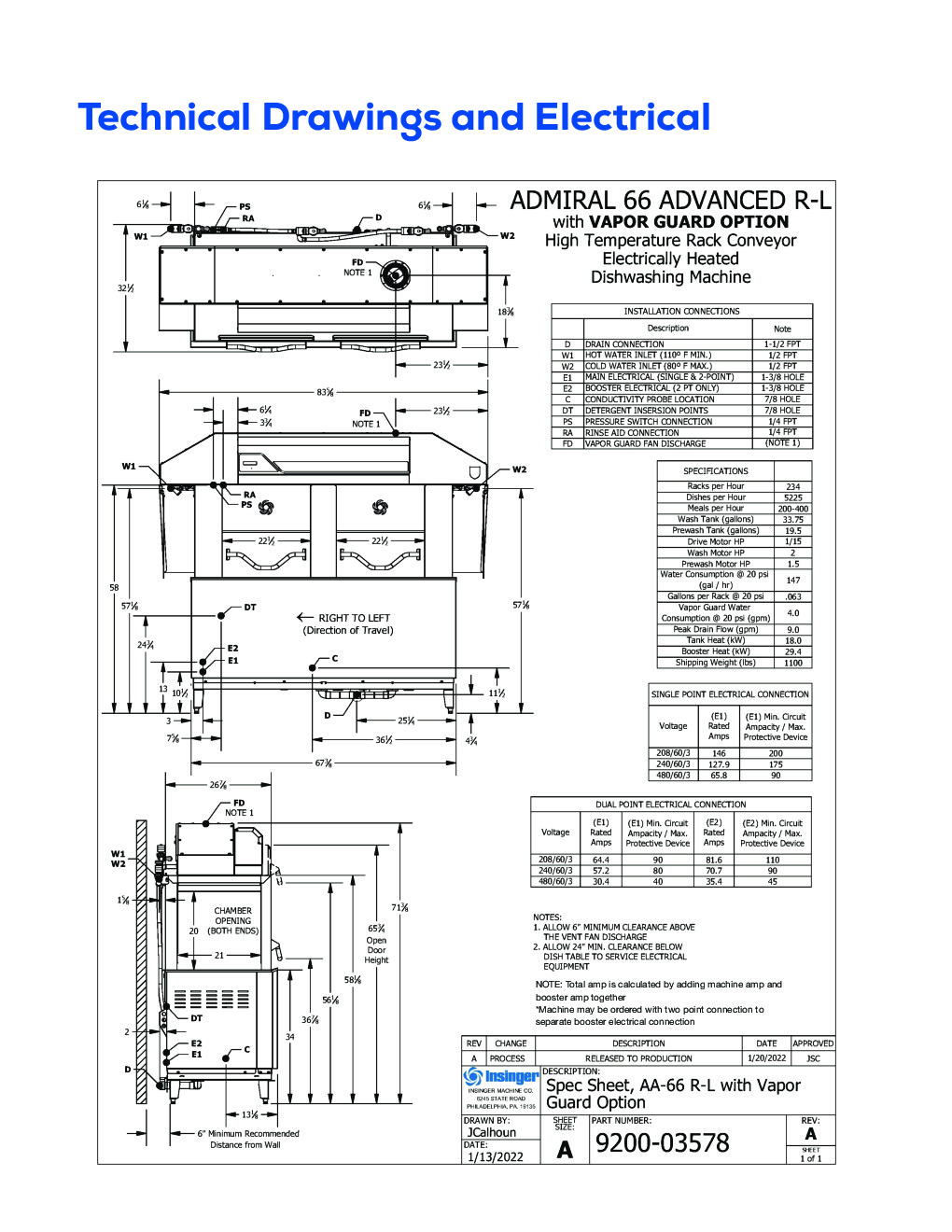 Insinger ADMIRAL 66 ADVANCED VG Conveyor Type Dishwasher