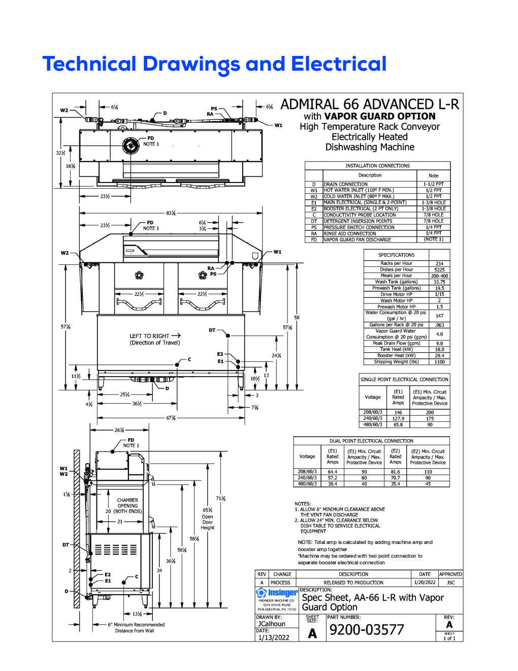 Insinger ADMIRAL 66 ADVANCED VG Conveyor Type Dishwasher
