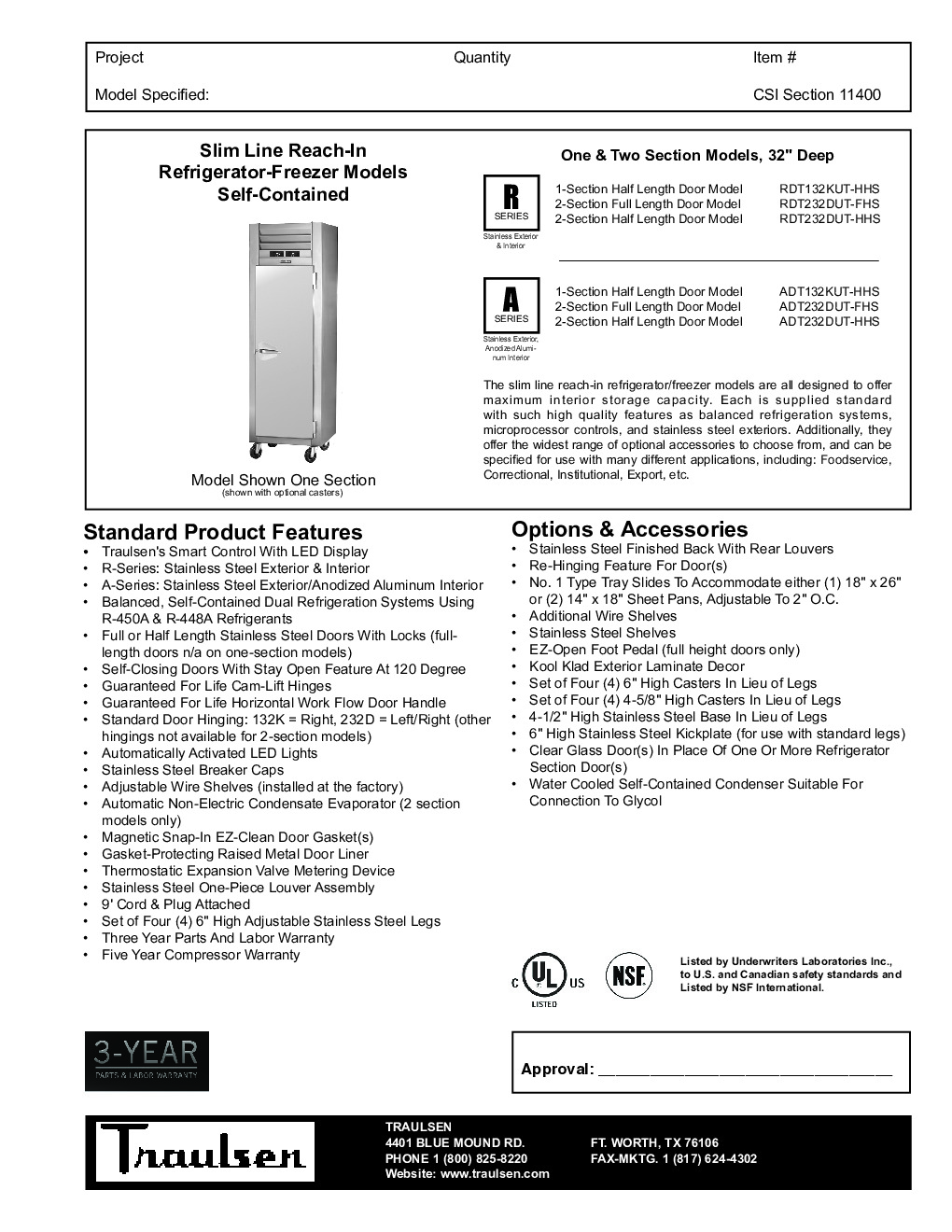 Traulsen ADT232DUT-HHS Reach-In Refrigerator Freezer