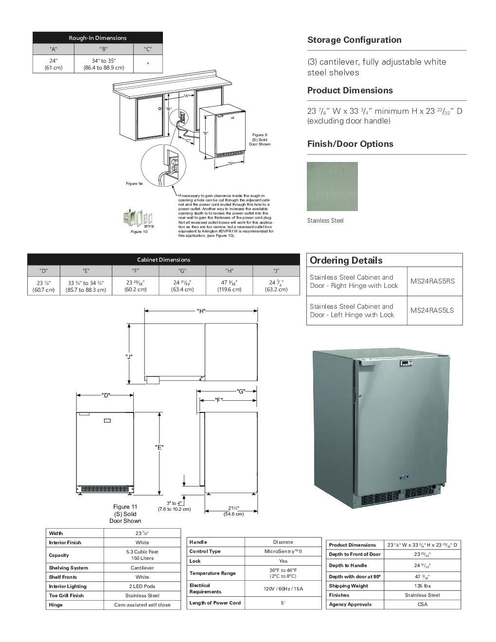 Marvel MS24RAS5LS 24” General Purpose Scientific Refrigerator, Stainless Left Hinge Solid Door